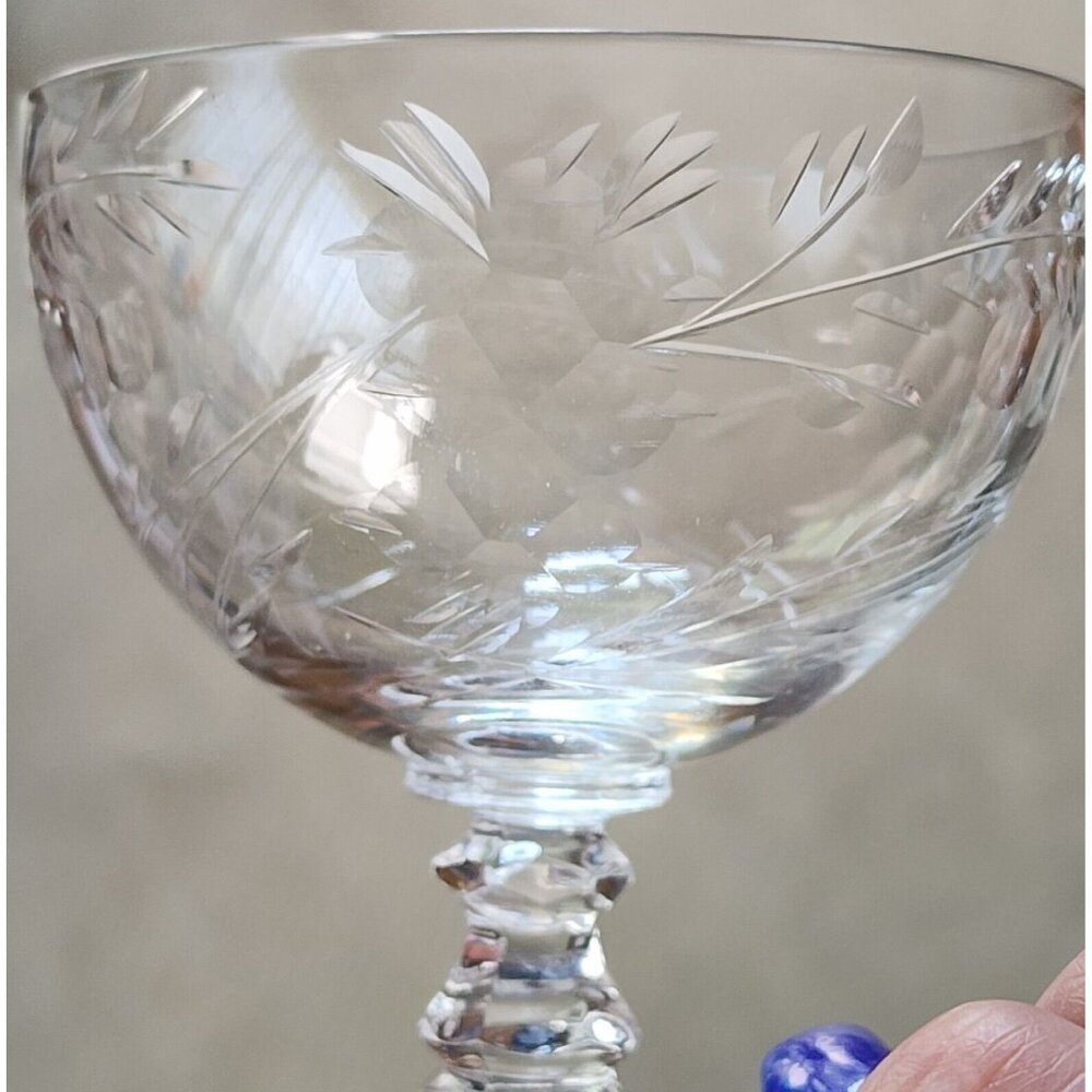 Cambridge Montrose Champagne Sherbet Glass stemware 3" short stem 4oz botanicals - Picture 10 of 12